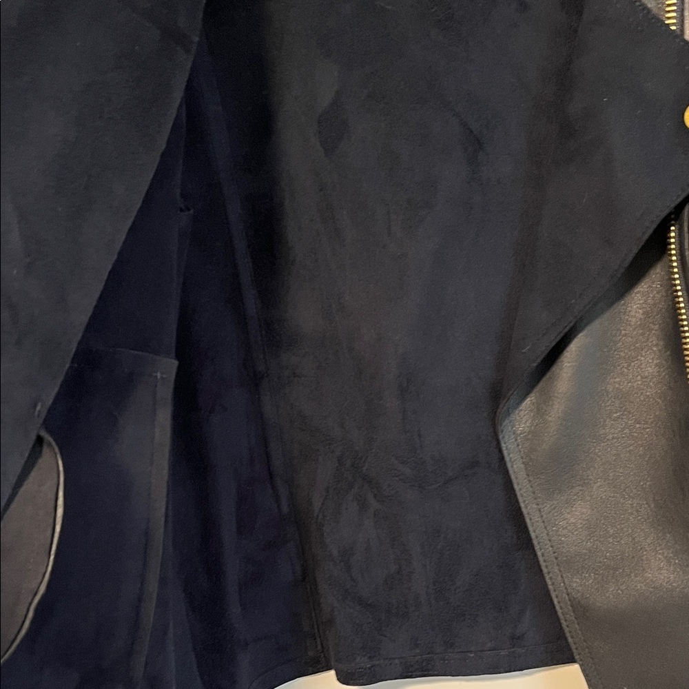 NWOT MICHAEL KORS Navy Faux Leather Moto Jacket Gold Button, Size M - Picture 6 of 11